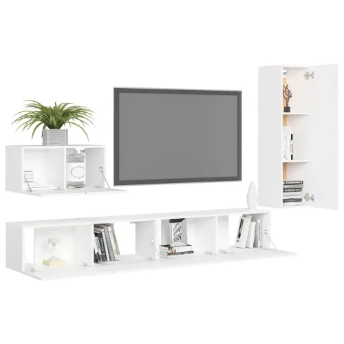 4-dijelni set TV ormarića bijeli od konstruiranog drva - Bijela 1 110 cm Bijela Cijena