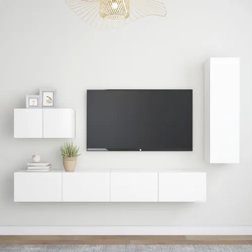 4-dijelni set TV ormarića bijeli od konstruiranog drva - Bijela 1 110 cm Bijela Cijena