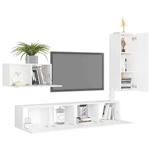 4-dijelni set TV ormarića bijeli od konstruiranog drva - Bijela 1 90 cm Bijela Cijena