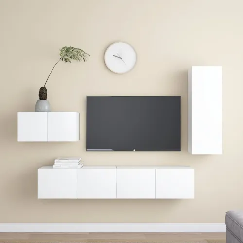 4-dijelni set TV ormarića bijeli od konstruiranog drva - Bijela 1 90 cm Bijela Cijena