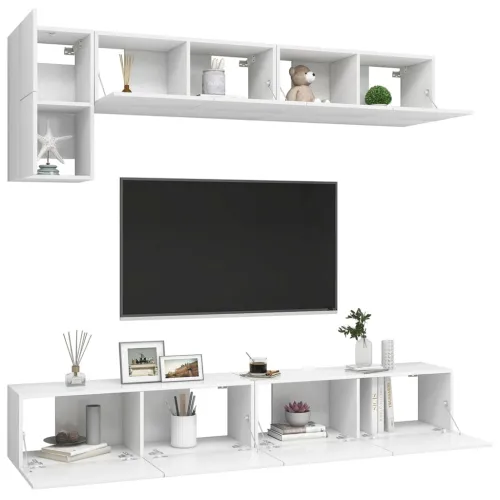 5-dijelni set TV ormarića bijeli od konstruiranog drva - Bijela 1 100 cm Bijela Cijena