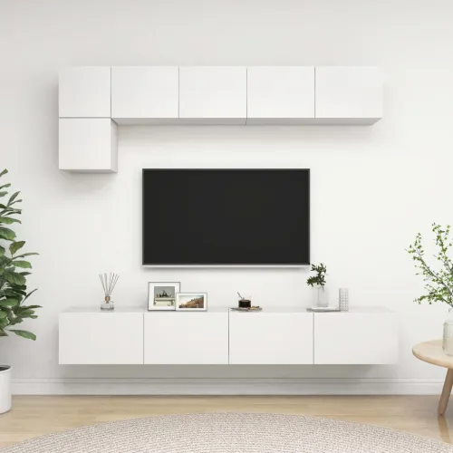 5-dijelni set TV ormarića bijeli od konstruiranog drva - Bijela 1 100 cm Bijela Cijena
