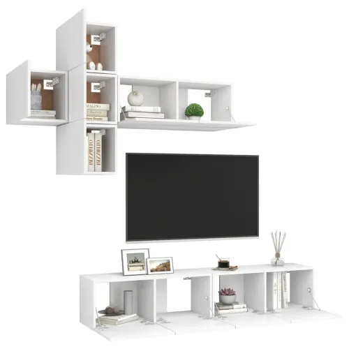 7-dijelni set TV ormarića bijeli od konstruiranog drva - Bijela 1 80 cm Cijena