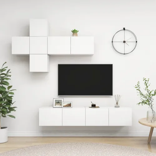 7-dijelni set TV ormarića bijeli od konstruiranog drva - Bijela 1 80 cm Cijena