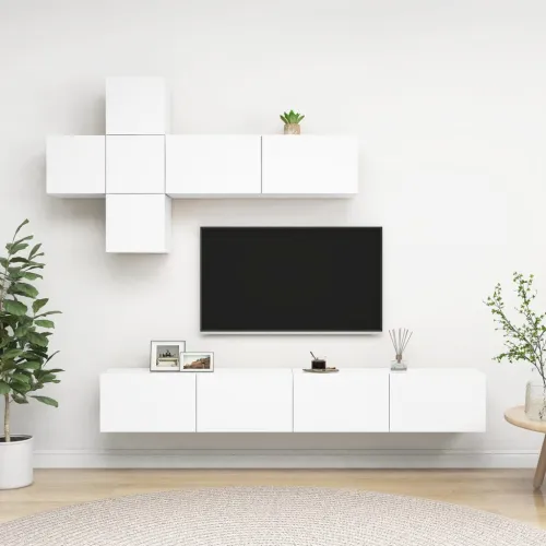 7-dijelni set TV ormarića bijeli od konstruiranog drva - Bijela 1 100 cm Cijena