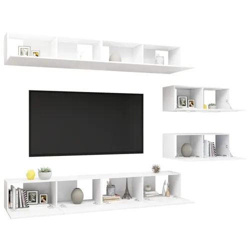 6-dijelni set TV ormarića bijeli od konstruiranog drva - Bijela 6 100 cm Cijena