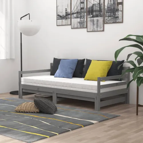 Dnevni ležaj na izvlačenje 2 x (90 x 200) cm sivi od borovine - Siva Cijena