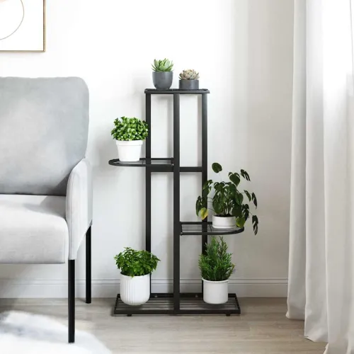 Stalak za cvijeće s 4 razine 43 x 22 x 76 cm crni metalni - Crna 43 x 22 x 76 cm Cijena