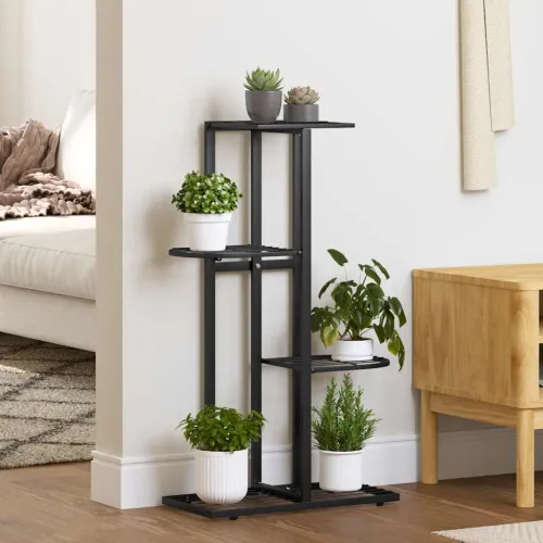 Stalak za cvijeće s 4 razine 43 x 22 x 76 cm crni metalni - Crna 43 x 22 x 76 cm Cijena