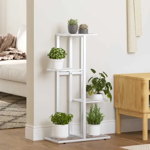 Stalak za cvijeće s 4 razine 43 x 22 x 76 cm bijeli metalni - Bijela 43 x 22 x 76 cm Cijena