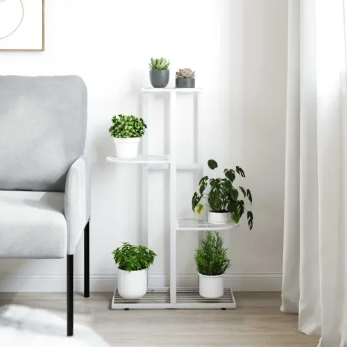 Stalak za cvijeće s 4 razine 43 x 22 x 76 cm bijeli metalni - Bijela 43 x 22 x 76 cm Cijena