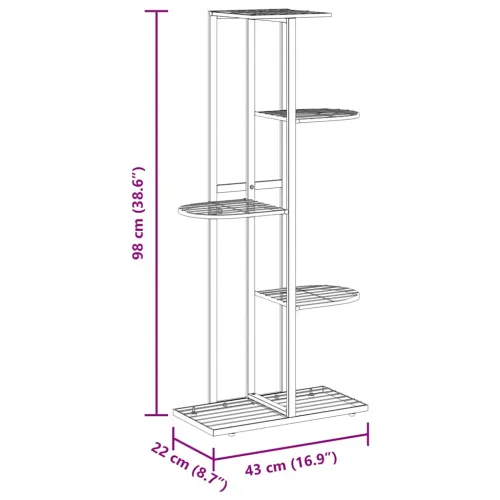 Stalak za cvijeće s 5 razina 43 x 22 x 98 cm crni metalni - Crna 43 x 22 x 98 cm Cijena
