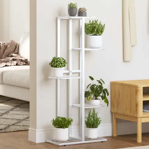 Stalak za cvijeće s 5 razina 43 x 22 x 98 cm bijeli metalni - Bijela 43 x 22 x 98 cm Cijena