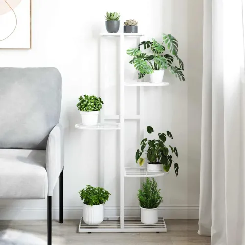 Stalak za cvijeće s 5 razina 43 x 22 x 98 cm bijeli metalni - Bijela 43 x 22 x 98 cm Cijena