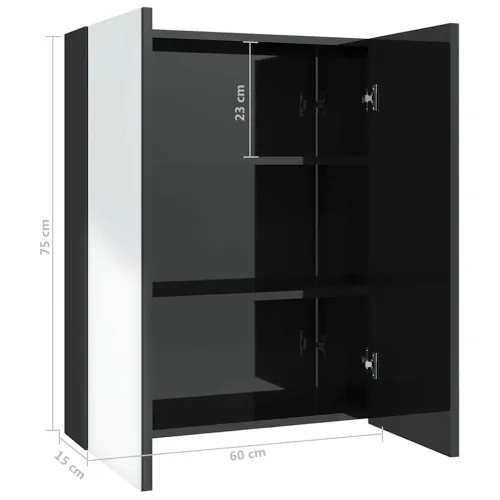 Kupaonski ormarić s ogledalom 60x15x75 cm MDF sjajni crni - Sjajna crna Cijena