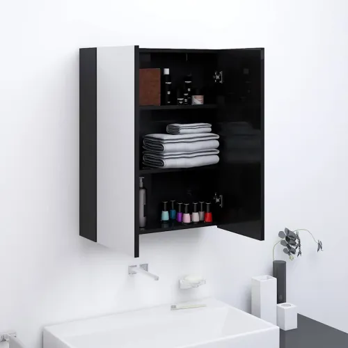 Kupaonski ormarić s ogledalom 60x15x75 cm MDF sjajni crni - Sjajna crna Cijena