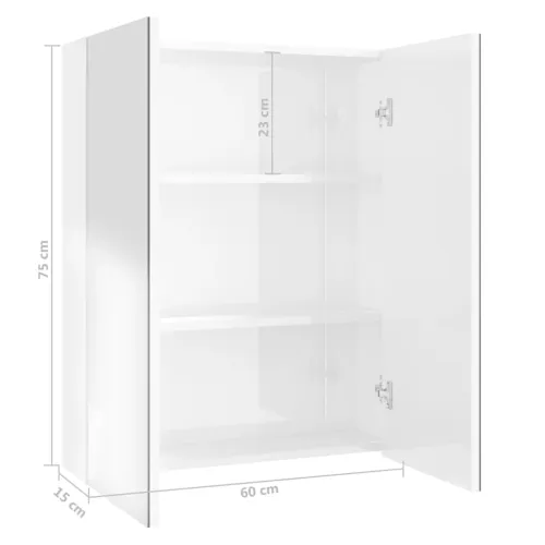 Kupaonski ormarić s ogledalom 60x15x75 cm MDF sjajni bijeli  - Sjajna bijela 1 Cijena