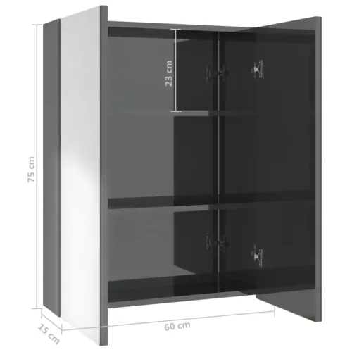 Kupaonski ormarić s ogledalom 60x15x75 cm MDF siva bijeli - Sjajna siva Cijena