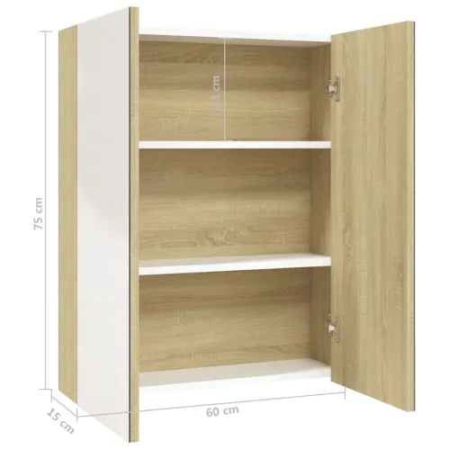 Kupaonski ormarić s ogledalom 60x15x75 cm MDF bijeli i hrast - Bijela i hrast Cijena