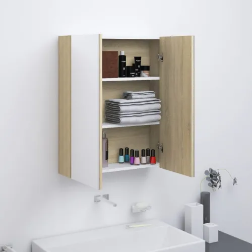 Kupaonski ormarić s ogledalom 60x15x75 cm MDF bijeli i hrast - Bijela i hrast Cijena