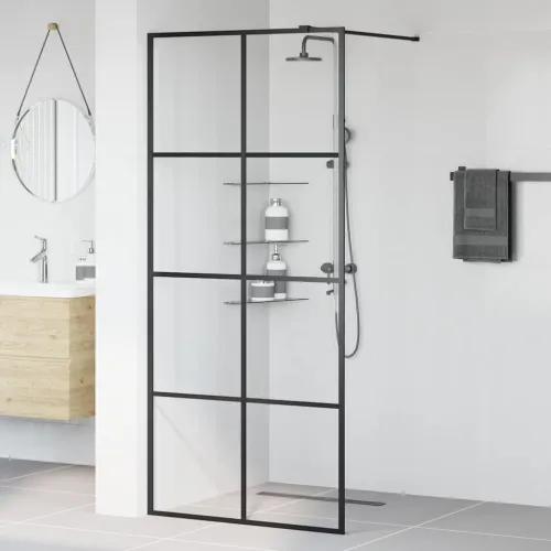 Pregrada za tuširanje s prozirnim staklom ESG 90 x 195 cm crna - Crna 90 x 195 cm Transparentan Cijena