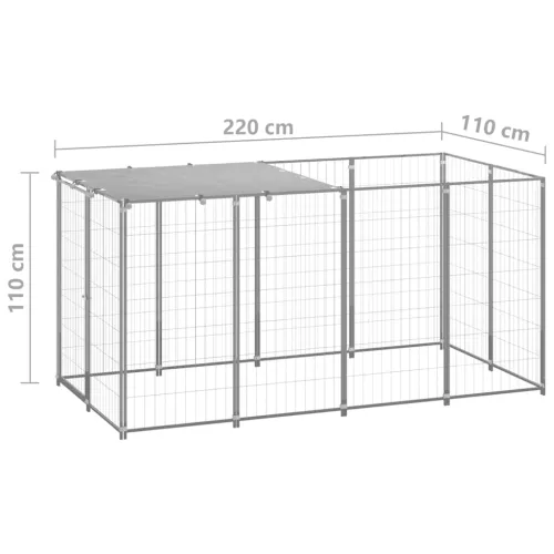 Kavez za pse srebrni 2,42 m² čelični - Srebrno 220 x 110 x 110 cm Cijena
