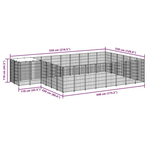 Kavez za pse crni 15,73 m² čelični - Crna 15.73 m² Cijena