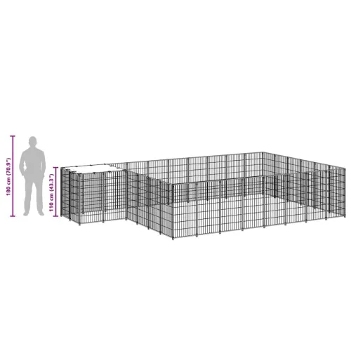 Kavez za pse crni 15,73 m² čelični - Crna 15.73 m² Cijena