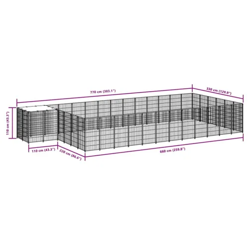 Kavez za pse crni 22,99 m² čelični - Crna 22.99 m² Cijena
