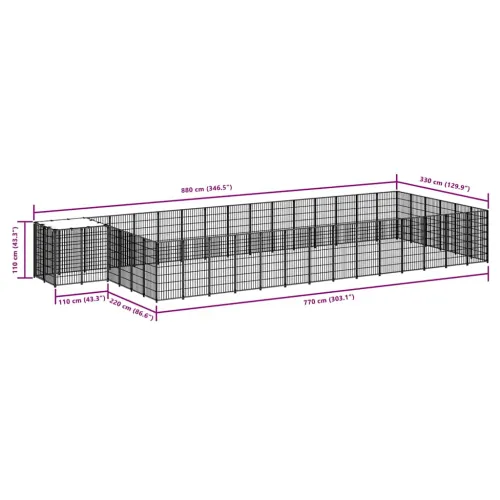 Kavez za pse crni 26,62 m² čelični - Crna 26.62 m² Cijena