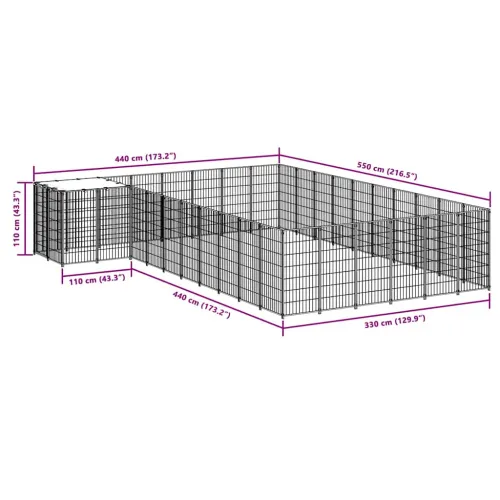 Kavez za pse crni 19,36 m² čelični - Crna 19.36 m² Cijena