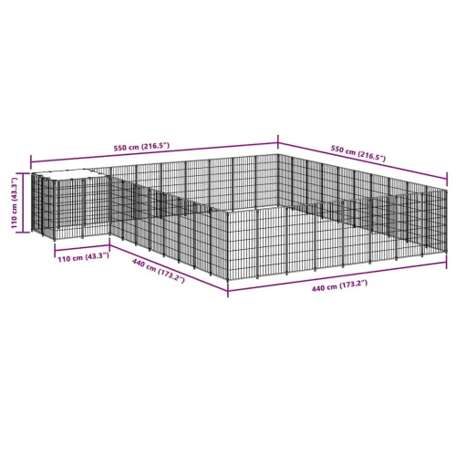 Kavez za pse crni 25,41 m² čelični - Crna 25.41 m² Cijena