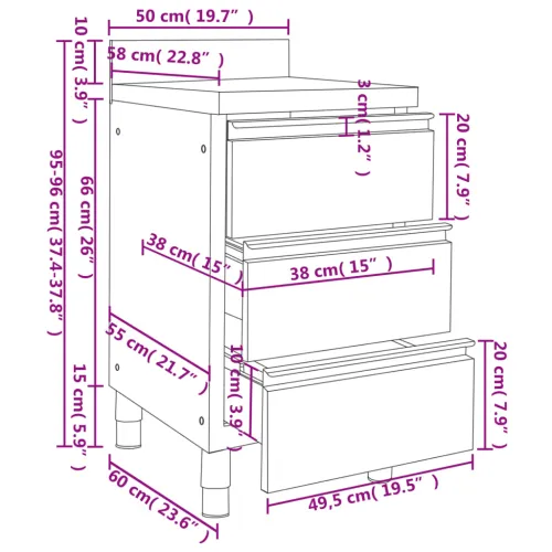 Komercijalni kuhinjski ormarić s 3 ladice 50x60x96 cm - 1 Ormarić s 3 ladice Cijena