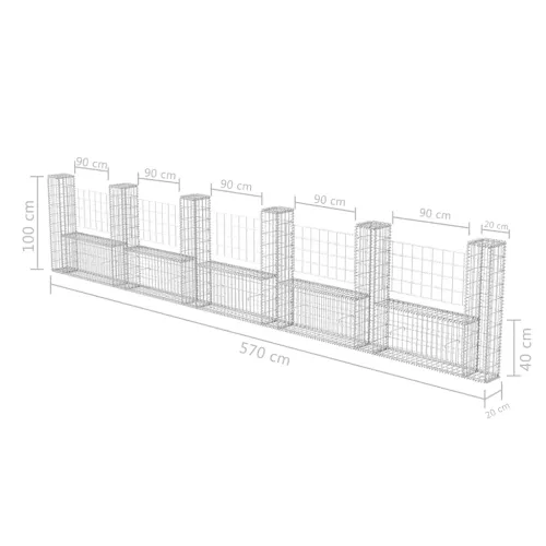 Gabion - Gabion ograde - Gabionska košara U-oblika od pocinčanog čelika 570 x 20 x 100 cm - 570 x 20 x 100 cm 1 Cijena