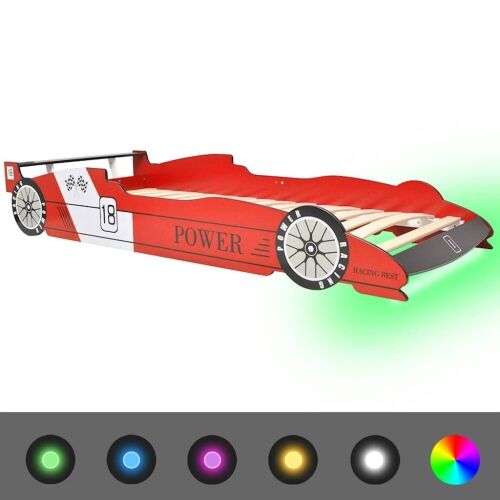Dječji krevet u obliku trkaćeg automobila LED 90x200 cm crveni - Crvena Crvena Cijena