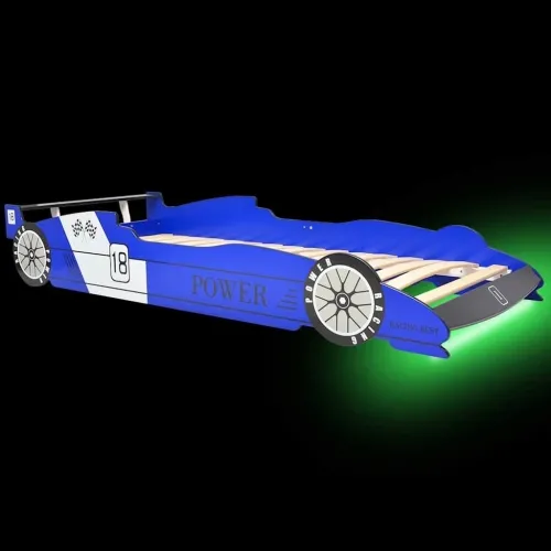 Dječji krevet u obliku trkaćeg automobila LED 90 x 200 cm plavi - Plava Cijena