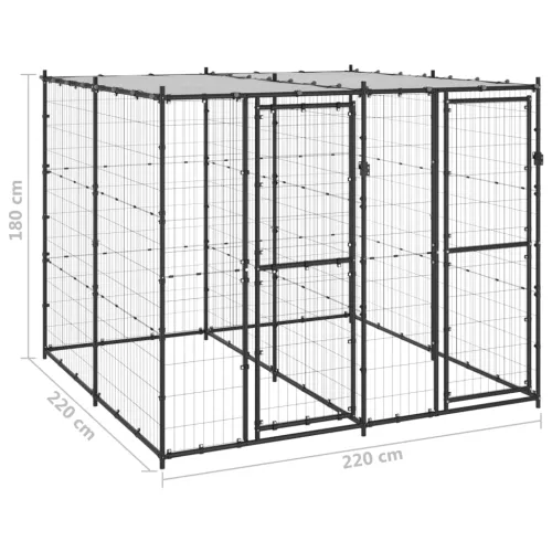 Vanjski kavez za pse s krovom čelični 4,84 m² - Crna i srebrna 220 x 220 x 180 cm 1 Da Cijena