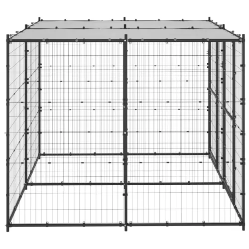 Vanjski kavez za pse s krovom čelični 4,84 m² - Crna i srebrna 220 x 220 x 180 cm 1 Da Cijena