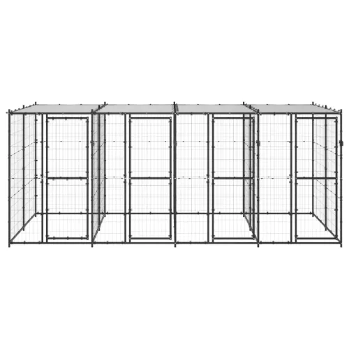 Vanjski kavez za pse s krovom čelični 9,68 m² - Crna i srebrna 440 x 220 x 180 cm 1 Da Cijena