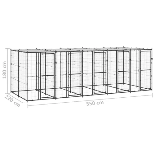Vanjski kavez za pse s krovom čelični 12,1 m² - Crna i srebrna 550 x 220 x 180 cm 1 Da Cijena