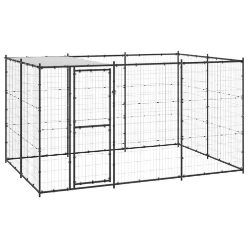 Vanjski kavez za pse s krovom čelični 7,26 m² - Crna i srebrna 330 x 220 x 180 cm 1 Da Cijena