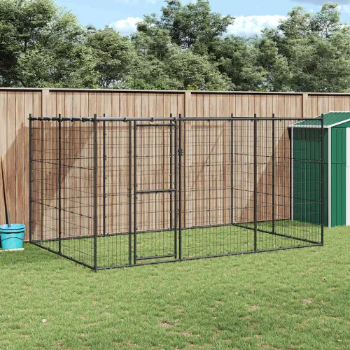 Vanjski kavez za pse s krovom čelični 7,26 m² - Crna i srebrna 330 x 220 x 180 cm 1 Da Cijena