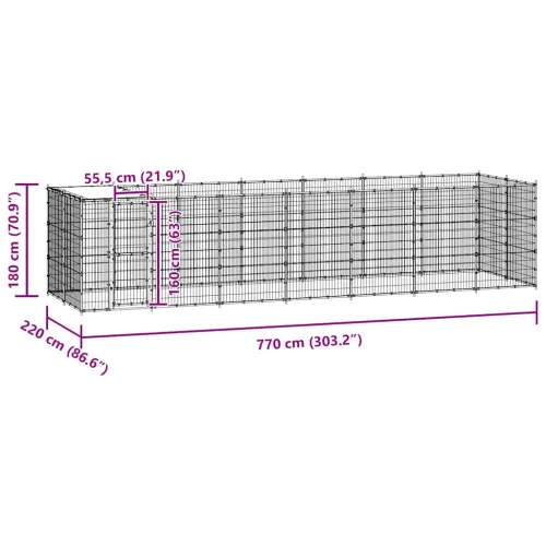 Vanjski kavez za pse s krovom čelični 16,94 m² - Crna i srebrna 770 x 220 x 180 cm 1 Da Cijena