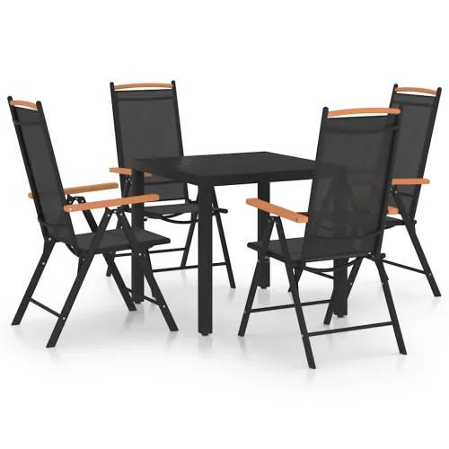 Vrtna garnitura - 5-dijelni vrtni blagovaonski set aluminijski crni - Crna Dužina stola 80 cm Cijena