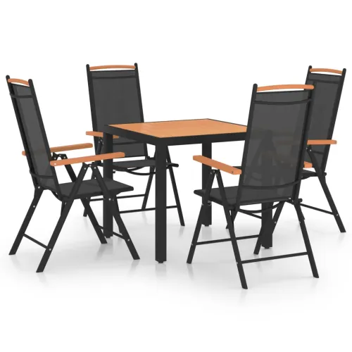 Vrtna garnitura - 5-dijelni vrtni blagovaonski set aluminijski crni - Crna i smeđa Dužina stola 80 cm Cijena