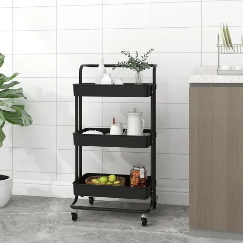 Kuhinjska kolica s 3 razine crna 42x35x85 cm željezo i ABS - Crna Cijena