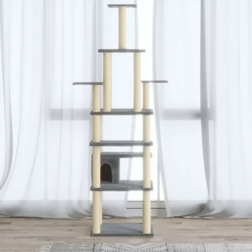 Penjalica za mačke - Kuća za mačke - Grebalica sa stupovima za grebanje svjetlosiva 183 cm - Svjetlosiva Cijena