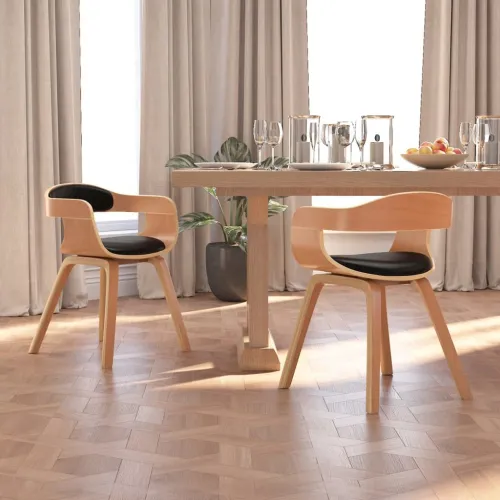Blagovaonska stolica 2 kom crna savijeno drvo i umjetna koža - Black and light brown 2 Cijena