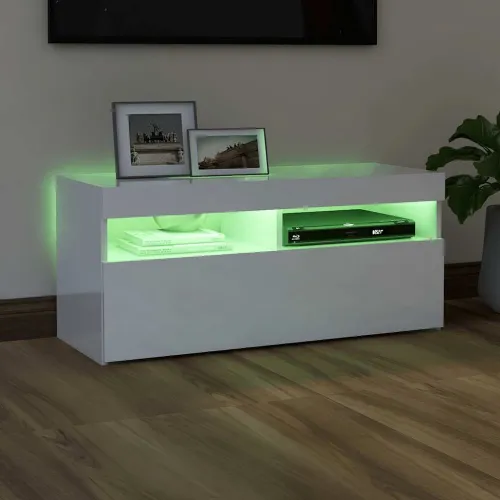 TV ormarić s LED svjetlima visoki sjaj bijeli 90x35x40 cm - Visoko sjajno bijela 1 90 cm Visoko sjajno bijela Cijena