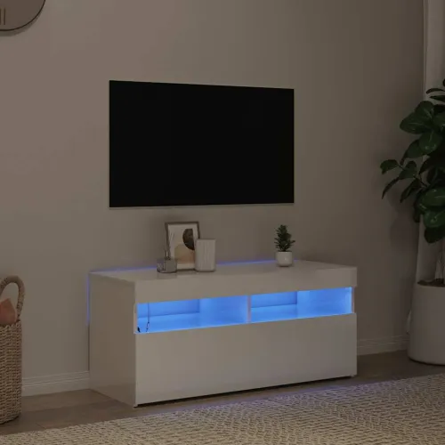 TV ormarić s LED svjetlima visoki sjaj bijeli 90x35x40 cm - Visoko sjajno bijela 1 90 cm Visoko sjajno bijela Cijena